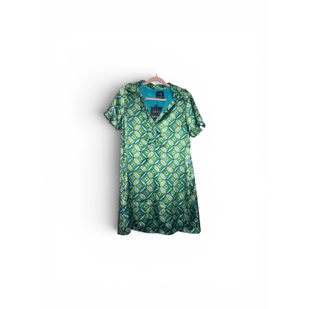 Tantra Chic by Tantra Green Blue Geometric Mod‎ Print Shift Mini Dress  Medium
